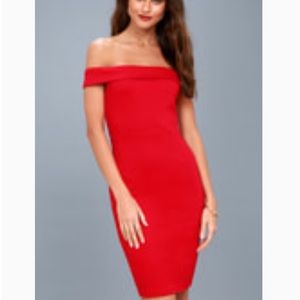 Lulu’s red off the shoulder midi dress